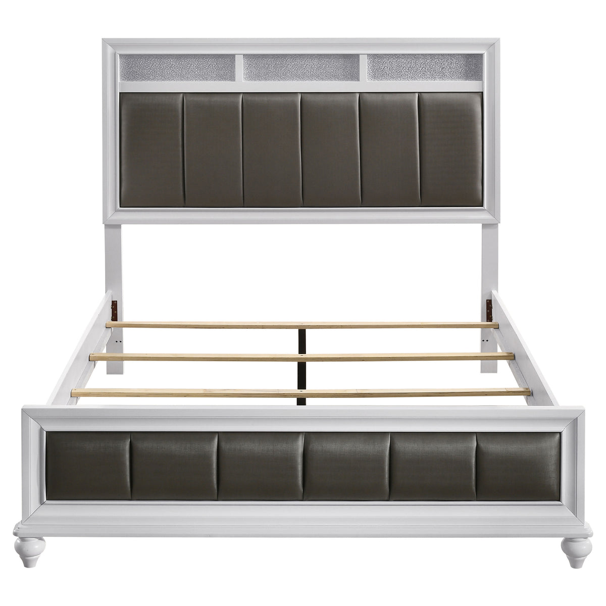 Barzini Panel Bed & Bedroom Sets - Glam White with Metallic Channel Tufting & Crystal Hardware
