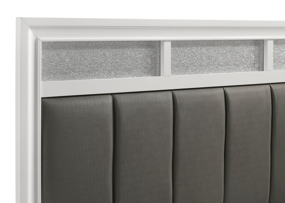 Barzini Panel Bed & Bedroom Sets - Glam White with Metallic Channel Tufting & Crystal Hardware