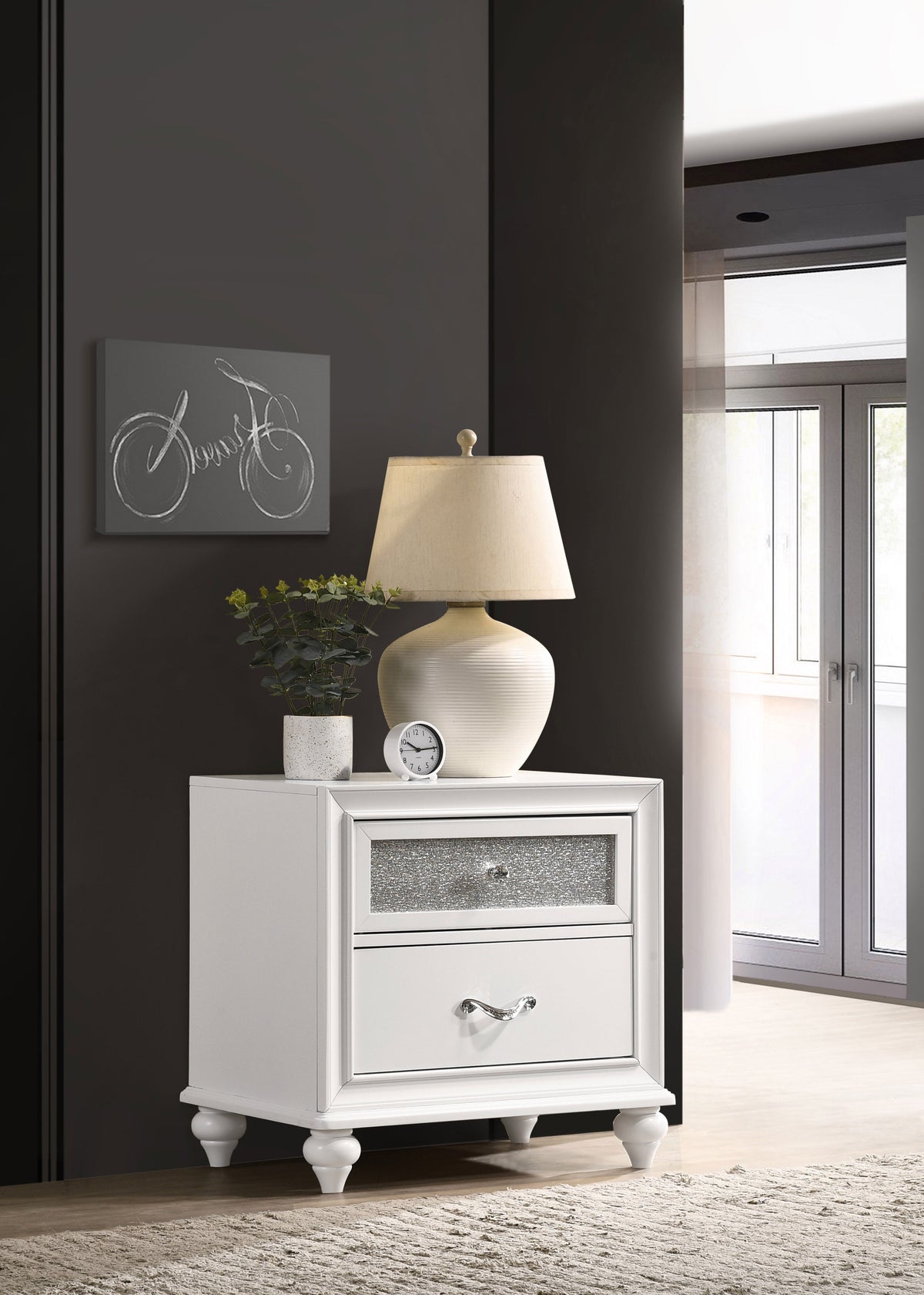 Barzini Panel Bed & Bedroom Sets - Glam White with Metallic Channel Tufting & Crystal Hardware - lifestyle