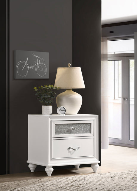 Barzini Panel Bed & Bedroom Sets - Glam White with Metallic Channel Tufting & Crystal Hardware - lifestyle
