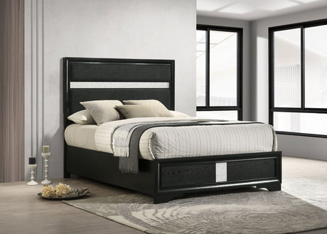 Miranda Upholstered Panel Bed & Bedroom Sets - Glam Black with Glitter Stripe Headboard, Twin to California King - lifestyle