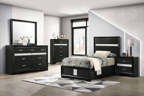 Miranda Upholstered Panel Bed & Bedroom Sets - 5pcs- Twin Bed + Dresser + Mirror + Nightstand + Chest
