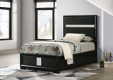 Miranda Upholstered Panel Bed & Bedroom Sets - Glam Black with Glitter Stripe Headboard, Twin to California King – view 1