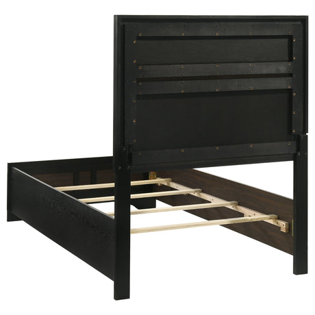 Miranda Upholstered Panel Bed & Bedroom Sets - Glam Black with Glitter Stripe Headboard, Twin to California King – view 18