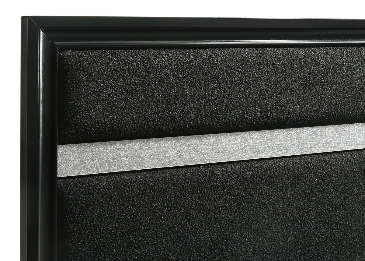Miranda Upholstered Panel Bed & Bedroom Sets - Glam Black with Glitter Stripe Headboard, Twin to California King – view 19
