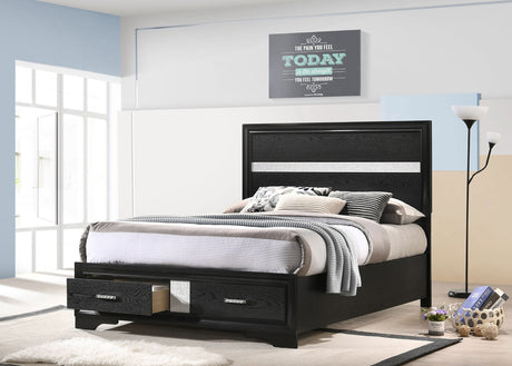Miranda Storage Panel Bed & Bedroom Sets - Glam Black with Crystal Pulls & Glitter Accents, Twin to California King - lifestyle