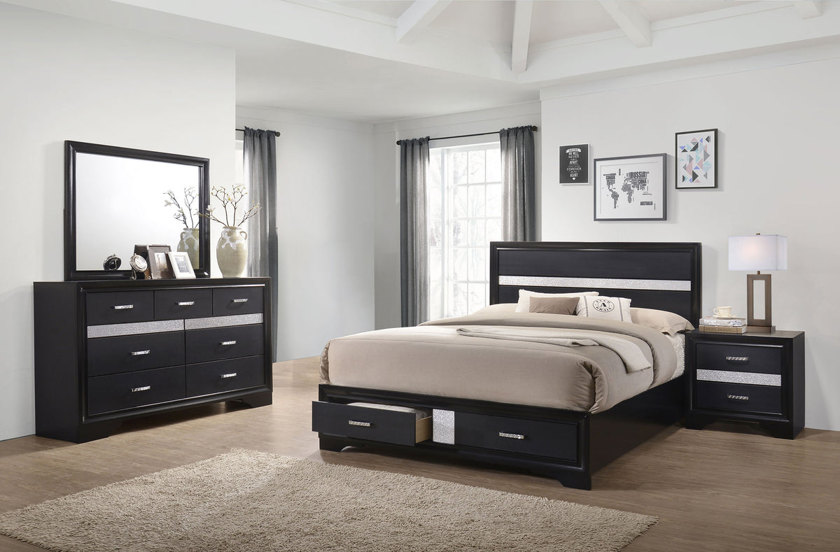 Miranda Storage Panel Bed & Bedroom Sets - 4pcs- Eastern King Bed + Dresser + Mirror + Nightstand