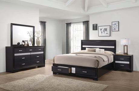 Miranda Storage Panel Bed & Bedroom Sets - 4pcs- Eastern King Bed + Dresser + Mirror + Nightstand