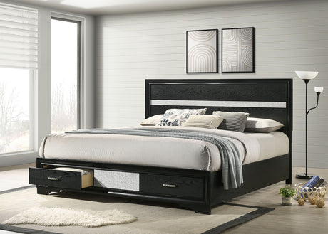 Miranda Storage Panel Bed & Bedroom Sets - Glam Black with Crystal Pulls & Glitter Accents, Twin to California King - lifestyle