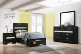 Miranda Storage Panel Bed & Bedroom Sets - 4pcs- Twin Bed + Dresser + Mirror + Nightstand