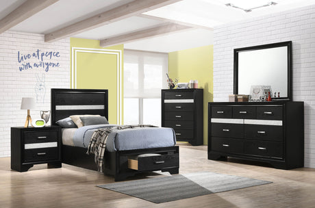 Miranda Storage Panel Bed & Bedroom Sets - 5pcs- Twin Bed + Dresser + Mirror + Nightstand + Chest