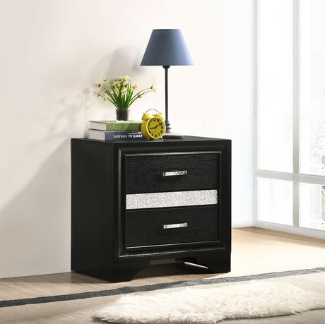 Miranda Storage Panel Bed & Bedroom Sets - Glam Black with Crystal Pulls & Glitter Accents, Twin to California King - lifestyle