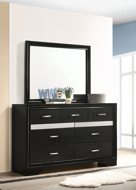 Miranda Storage Panel Bed & Bedroom Sets - Glam Black with Crystal Pulls & Glitter Accents, Twin to California King - lifestyle