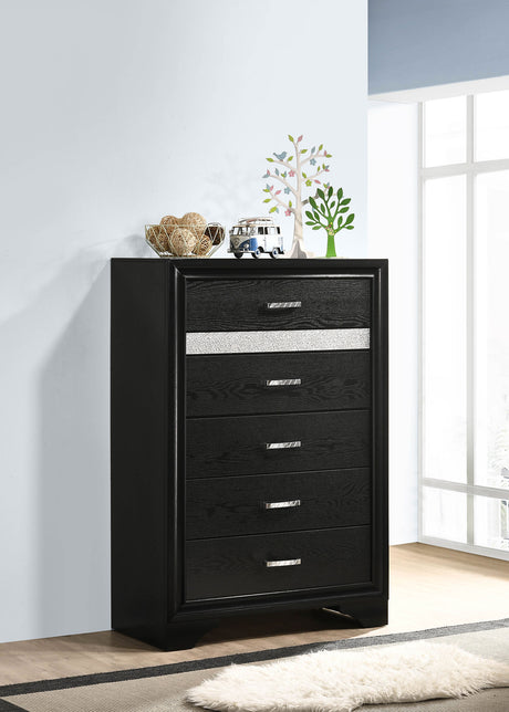 Miranda Storage Panel Bed & Bedroom Sets - Glam Black with Crystal Pulls & Glitter Accents, Twin to California King - lifestyle