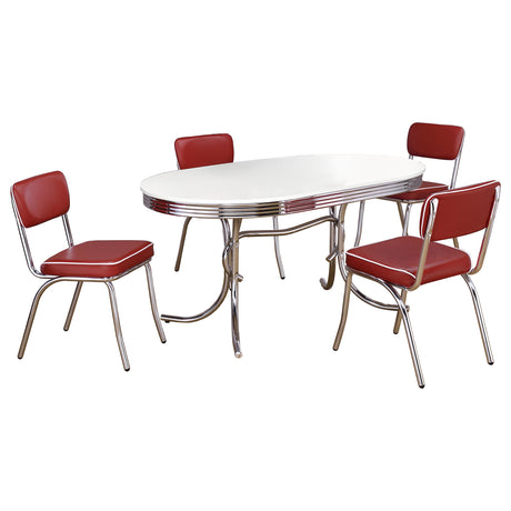 Retro 60" Oval Dining Table & 5-Piece Sets - 1950s Diner Style in White & Chrome with Black or Red Chairs – view 19