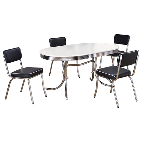 Retro 60" Oval Dining Table & 5-Piece Sets - 1950s Diner Style in White & Chrome with Black or Red Chairs – view 10
