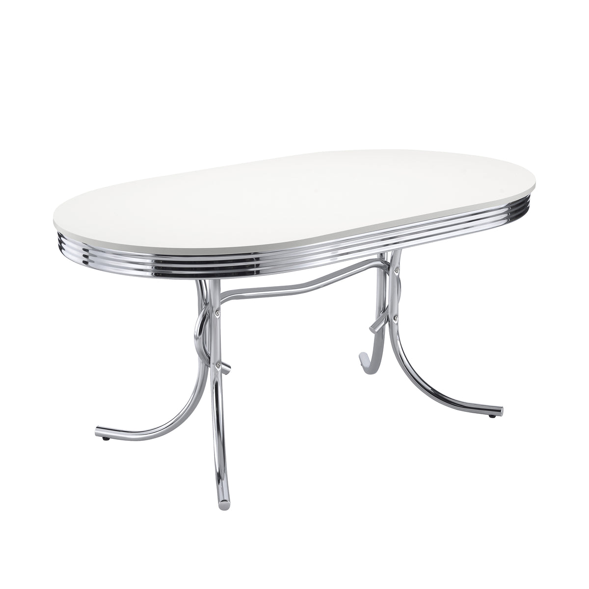 Retro 60" Oval Dining Table & 5-Piece Sets - 1950s Diner Style in White & Chrome with Black or Red Chairs – view 11