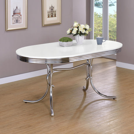 Retro 60" Oval Dining Table & 5-Piece Sets - 1950s Diner Style in White & Chrome with Black or Red Chairs – view 1