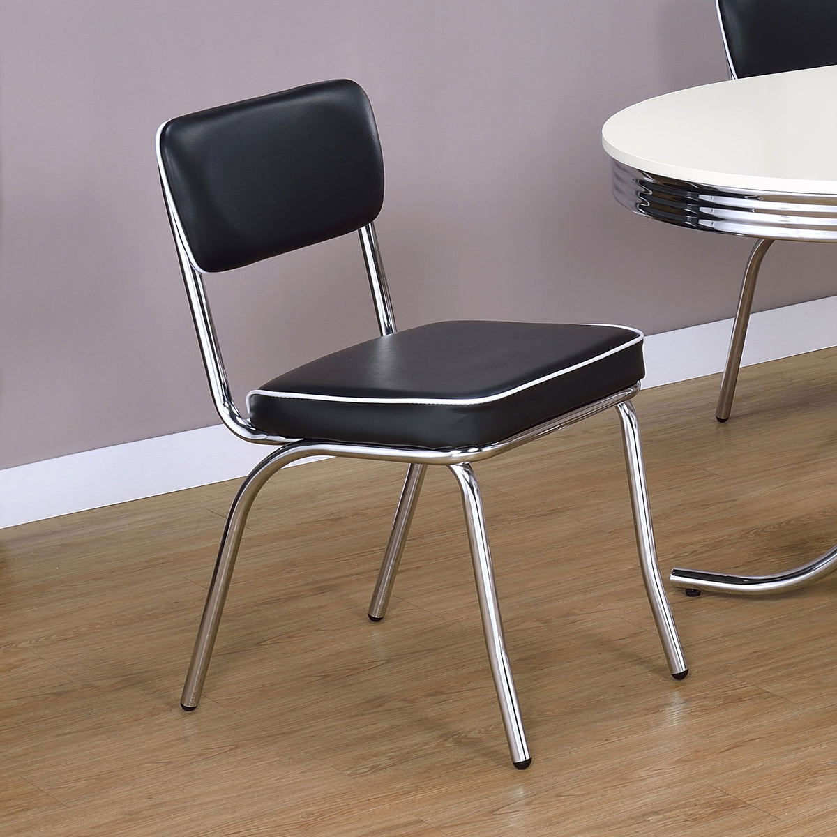 Retro Diner-Style Dining Side Chairs, Set of 2 - Black Leatherette on Chrome Frame – view 1