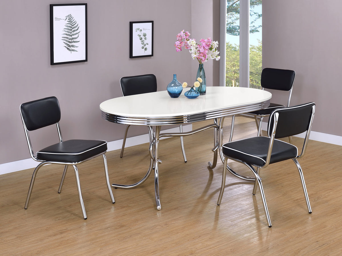 Retro Diner-Style Dining Side Chairs, Set of 2 - Black Leatherette on Chrome Frame – view 13