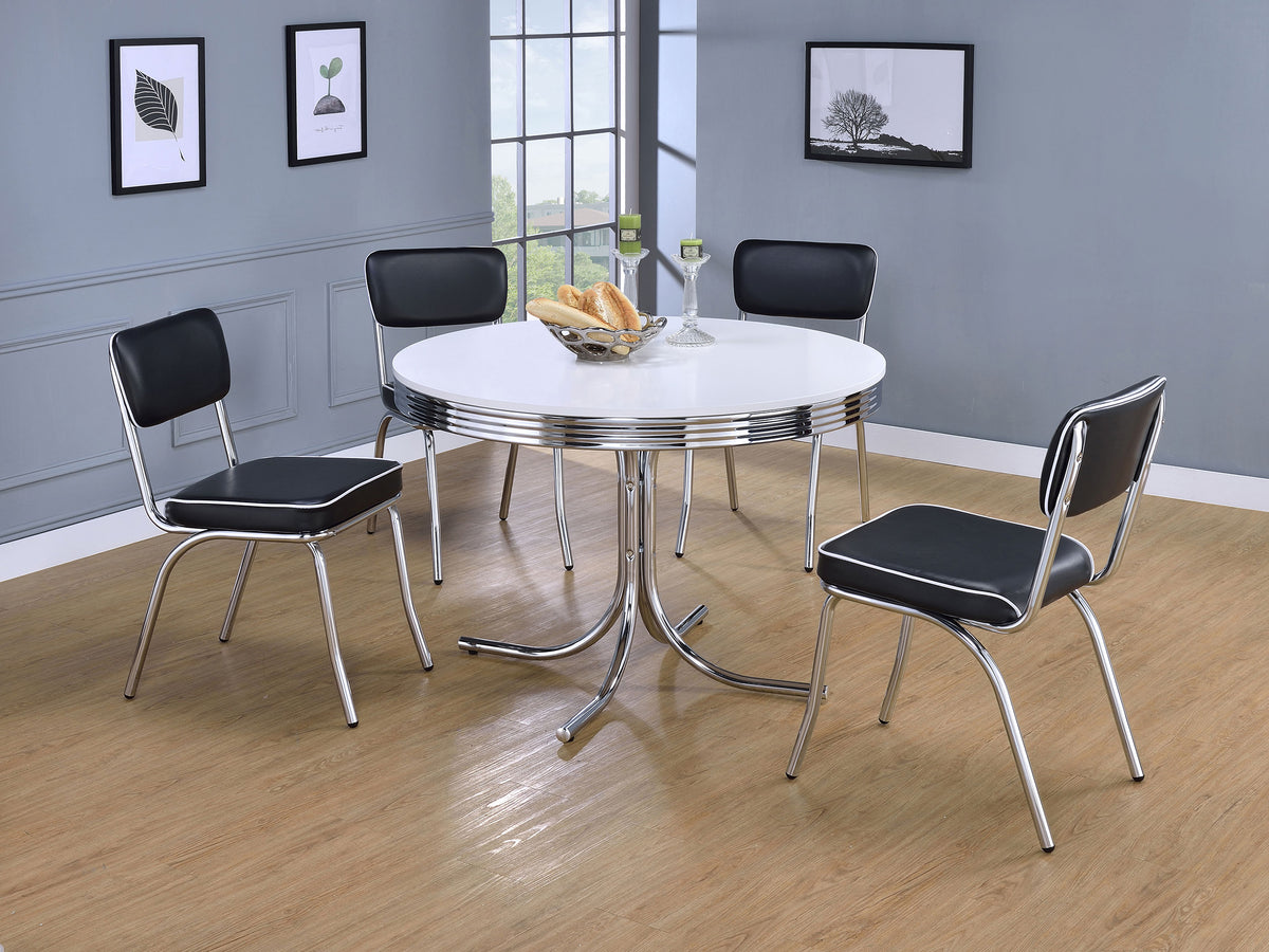 Retro Diner-Style Dining Side Chairs, Set of 2 - Black Leatherette on Chrome Frame – view 14