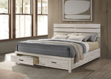 Brantford Panel or Storage Bed & Bedroom Sets - Slatted Headboard in Coastal White with Dark Bronze Pulls - lifestyle