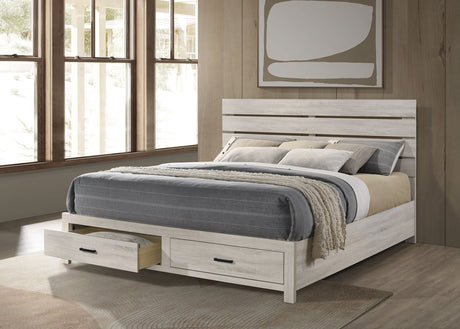 Brantford Panel or Storage Bed & Bedroom Sets - Slatted Headboard in Coastal White with Dark Bronze Pulls - lifestyle