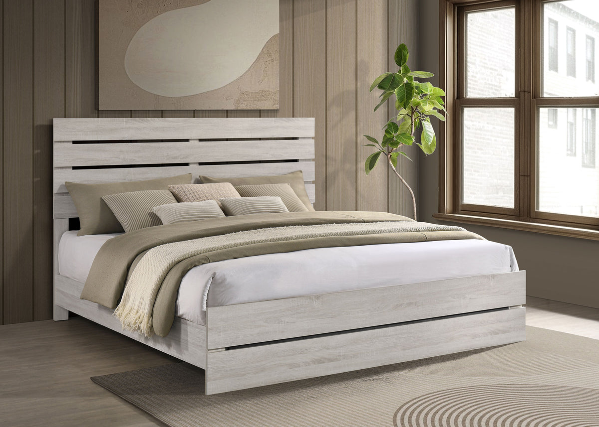 Brantford Panel or Storage Bed & Bedroom Sets - Slatted Headboard in Coastal White with Dark Bronze Pulls - lifestyle