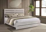 Brantford Panel or Storage Bed & Bedroom Sets - Slatted Headboard in Coastal White with Dark Bronze Pulls - lifestyle