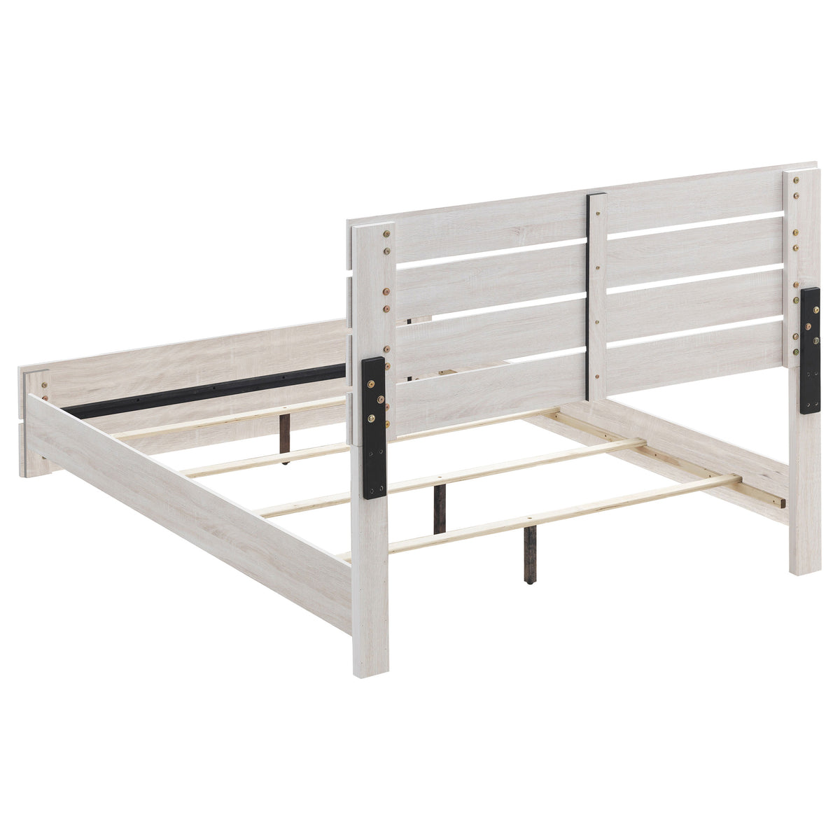 Brantford Panel or Storage Bed & Bedroom Sets - Slatted Headboard in Coastal White with Dark Bronze Pulls