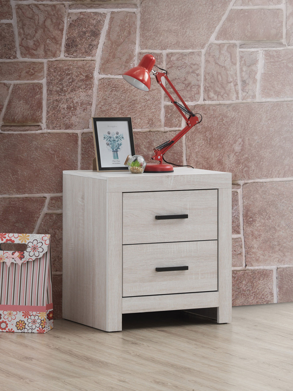 Brantford Panel or Storage Bed & Bedroom Sets - Slatted Headboard in Coastal White with Dark Bronze Pulls - lifestyle