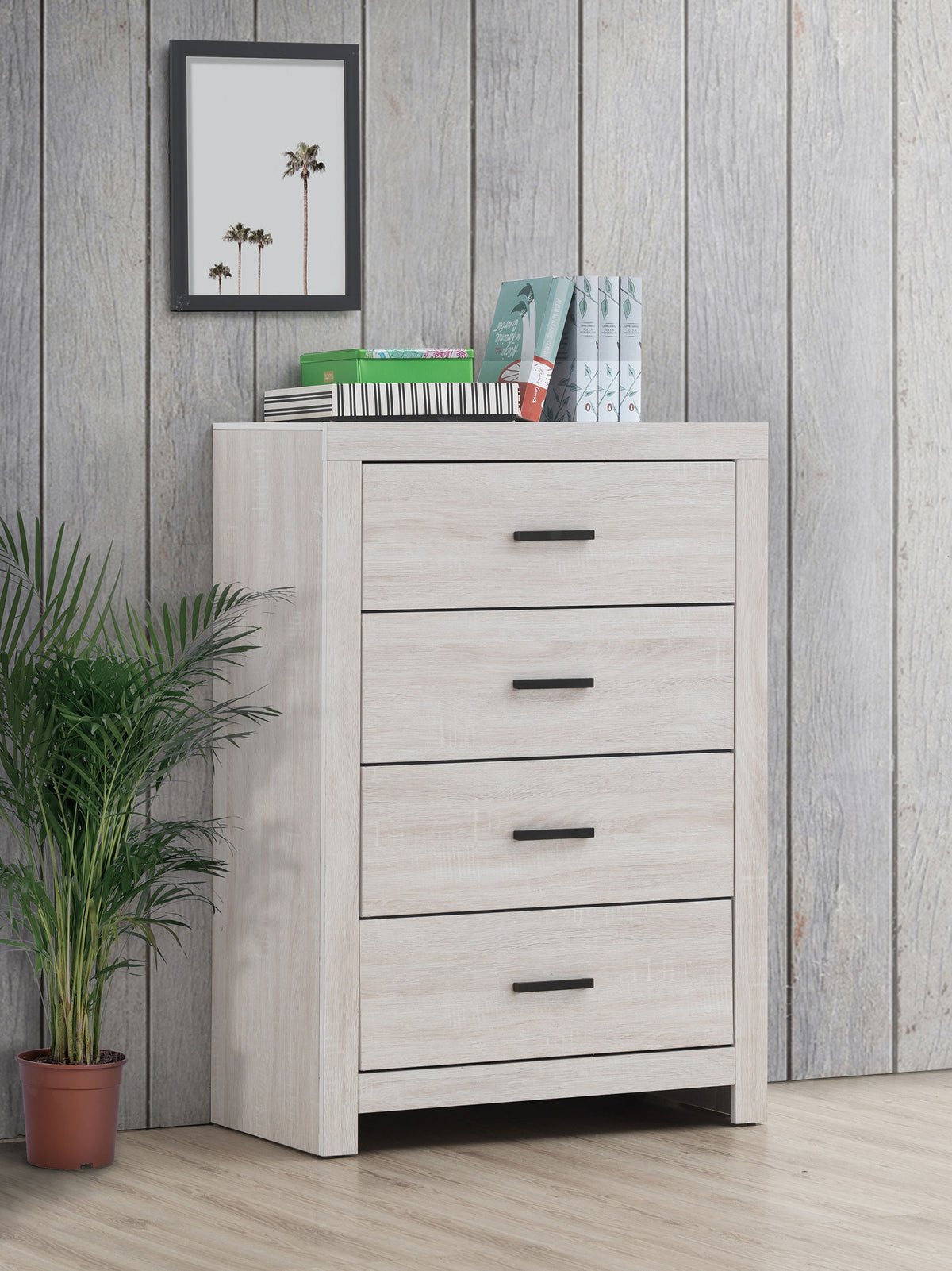 Brantford Panel or Storage Bed & Bedroom Sets - Slatted Headboard in Coastal White with Dark Bronze Pulls - lifestyle