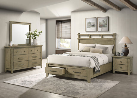 Hazlewood Storage or Panel Bed & Bedroom Sets - Queen - 4pcs- Storage Bed + Nightstand + Dresser + Mirror