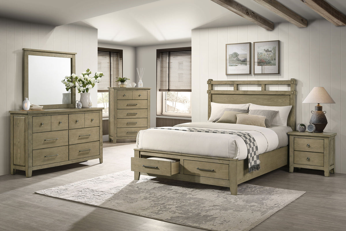 Hazlewood Storage or Panel Bed & Bedroom Sets - Queen - 5pcs- Storage Bed + Nightstand + Dresser + Mirror + Chest