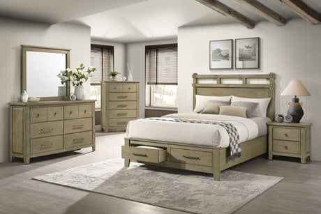 Hazlewood Storage or Panel Bed & Bedroom Sets - Queen - 5pcs- Storage Bed + Nightstand + Dresser + Mirror + Chest