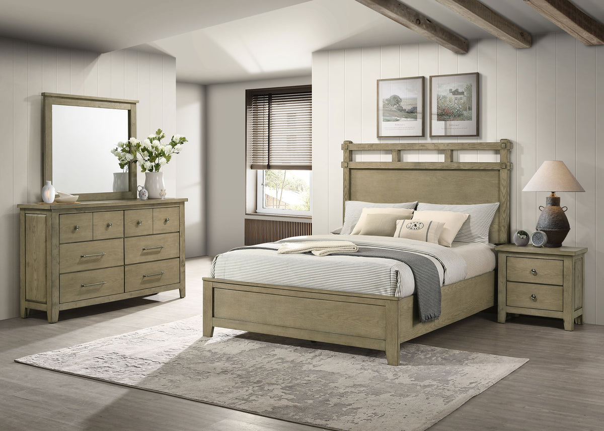 Hazlewood Storage or Panel Bed & Bedroom Sets - Queen - 4pcs- Panel Bed + Nightstand + Dresser + Mirror