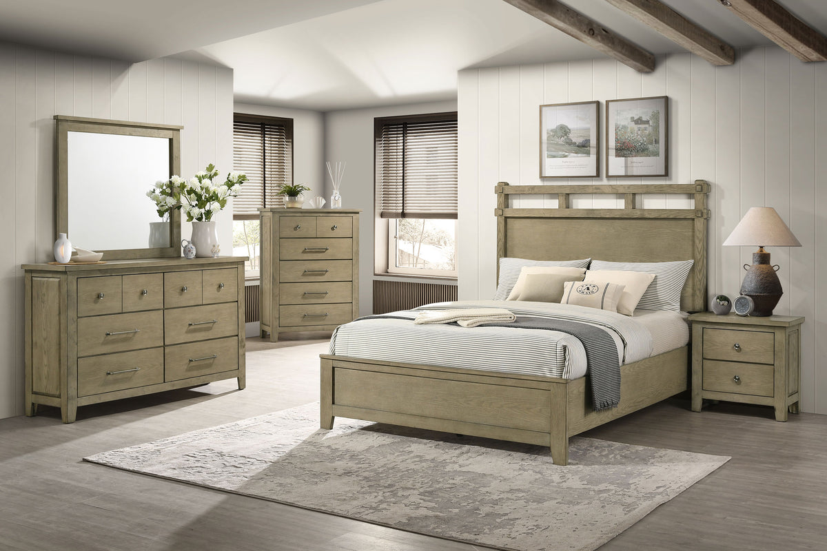 Hazlewood Storage or Panel Bed & Bedroom Sets - Queen - 5pcs- Panel Bed + Nightstand + Dresser + Mirror + Chest