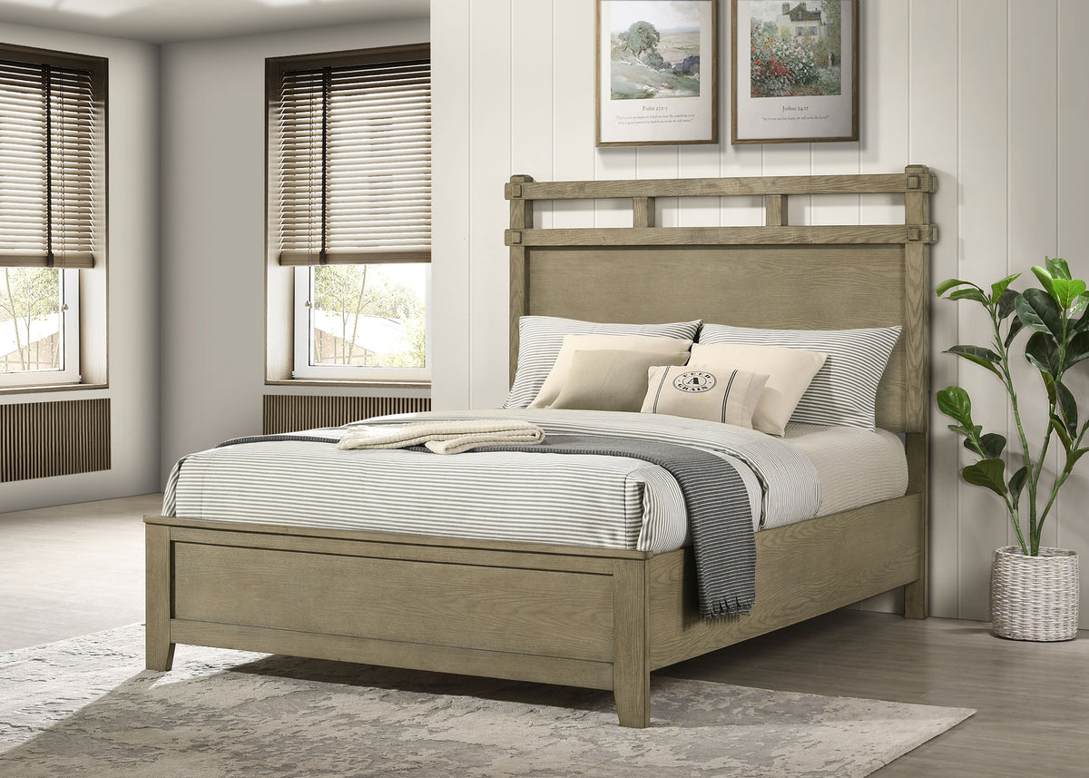 Hazlewood Storage or Panel Bed & Bedroom Sets - Open-Slat Headboard in Vineyard Oak, Queen or Eastern King - lifestyle
