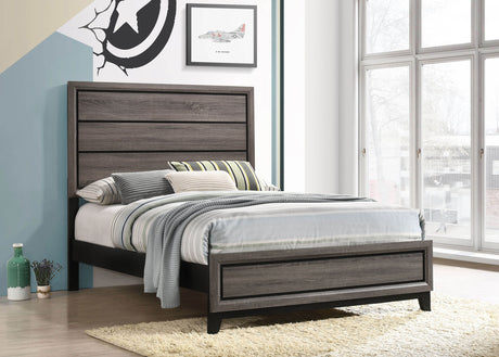 Watson Panel Bed & Bedroom Sets - Groove-Detailed Grey Oak with Nickel Hardware, Twin to California King - lifestyle