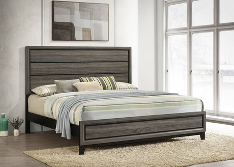 Watson Panel Bed & Bedroom Sets - Groove-Detailed Grey Oak with Nickel Hardware, Twin to California King - lifestyle