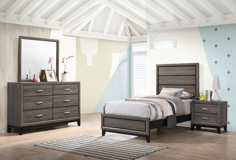 Watson Panel Bed & Bedroom Sets - 4pcs- Twin Bed + Nightstand + Dresser + Mirror