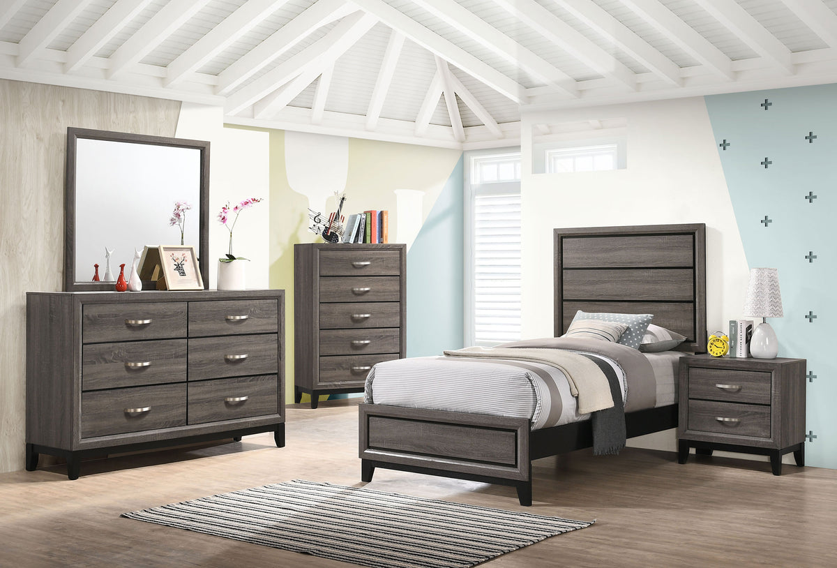 Watson Panel Bed & Bedroom Sets - 5pcs- Twin Bed + Nightstand + Dresser + Mirror + Chest