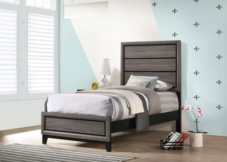 Watson Panel Bed & Bedroom Sets - Groove-Detailed Grey Oak with Nickel Hardware, Twin to California King – view 1