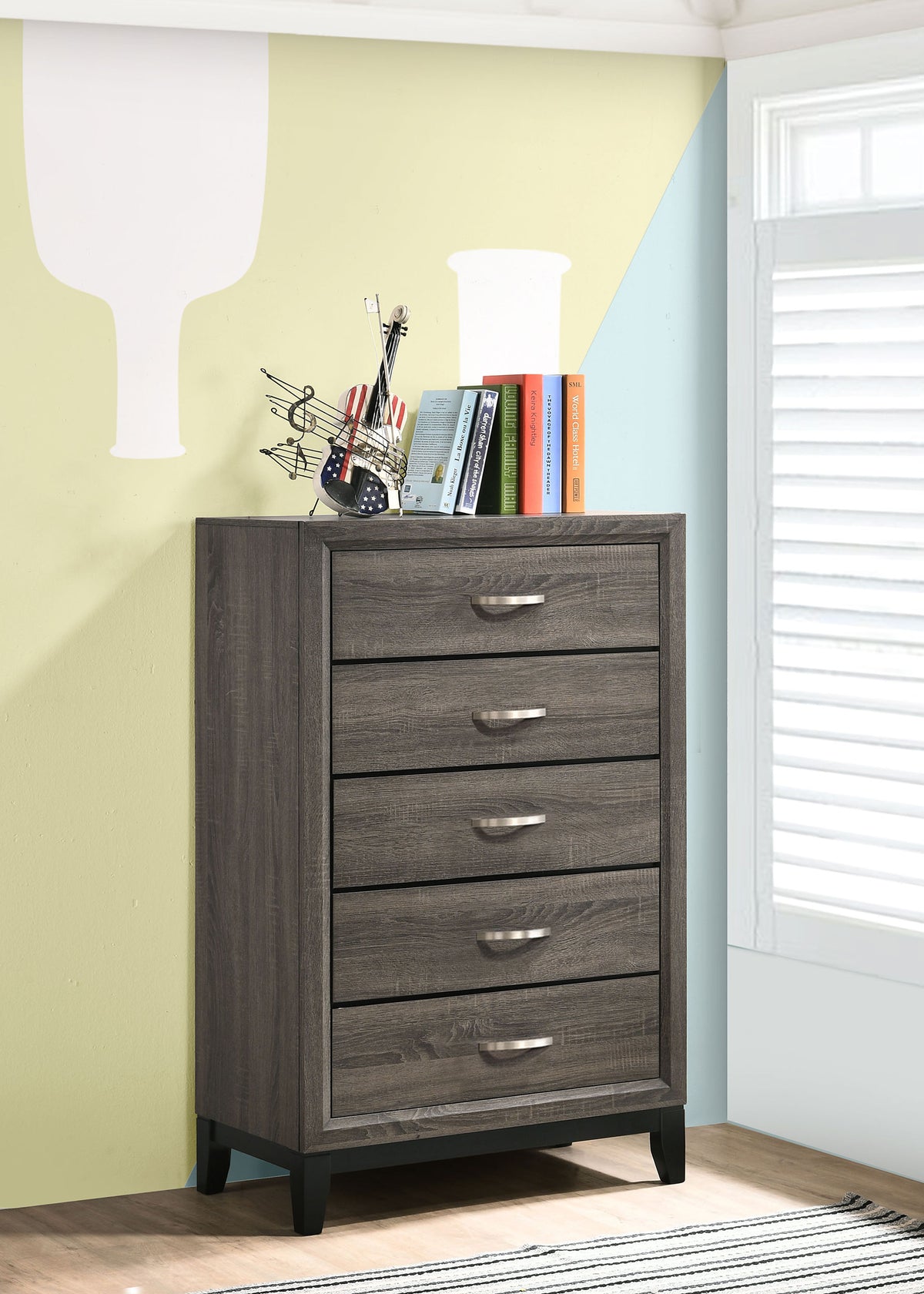 Watson Panel Bed & Bedroom Sets - Groove-Detailed Grey Oak with Nickel Hardware, Twin to California King - lifestyle