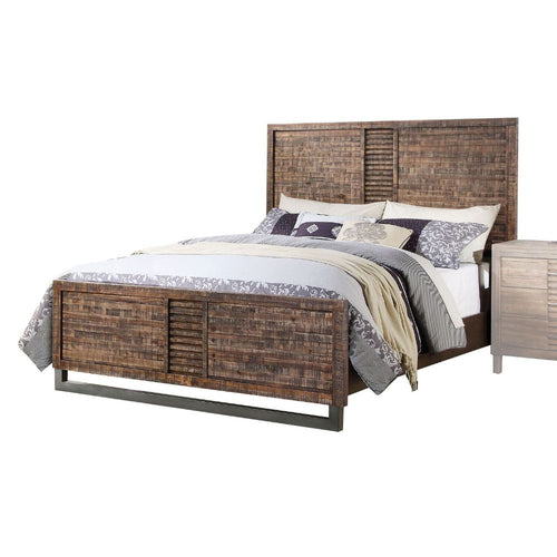 Andria Queen Bed - Reclaimed Oak Plank Panel or Buttonless Tufted Upholstered Headboard