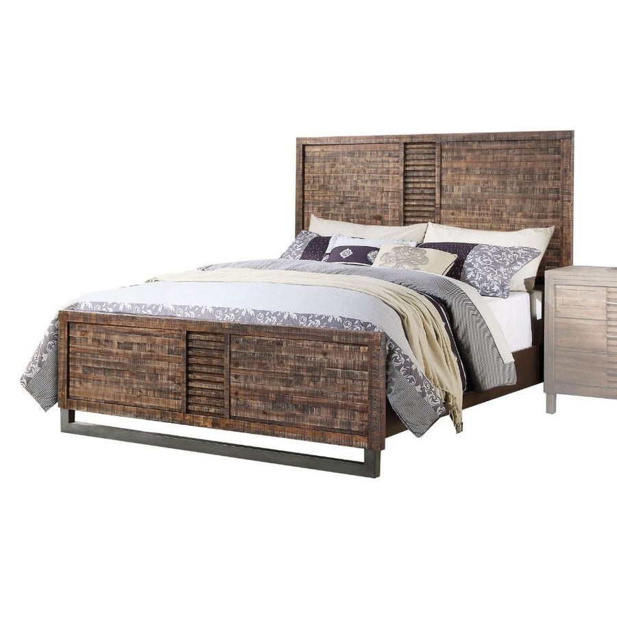 Andria Queen Bed - Reclaimed Oak Plank Panel or Buttonless Tufted Upholstered Headboard