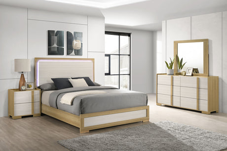 Hyland LED Panel Bed & Bedroom Sets - 4pcs- Eastern King Bed + Nightstand + Dresser + Mirror