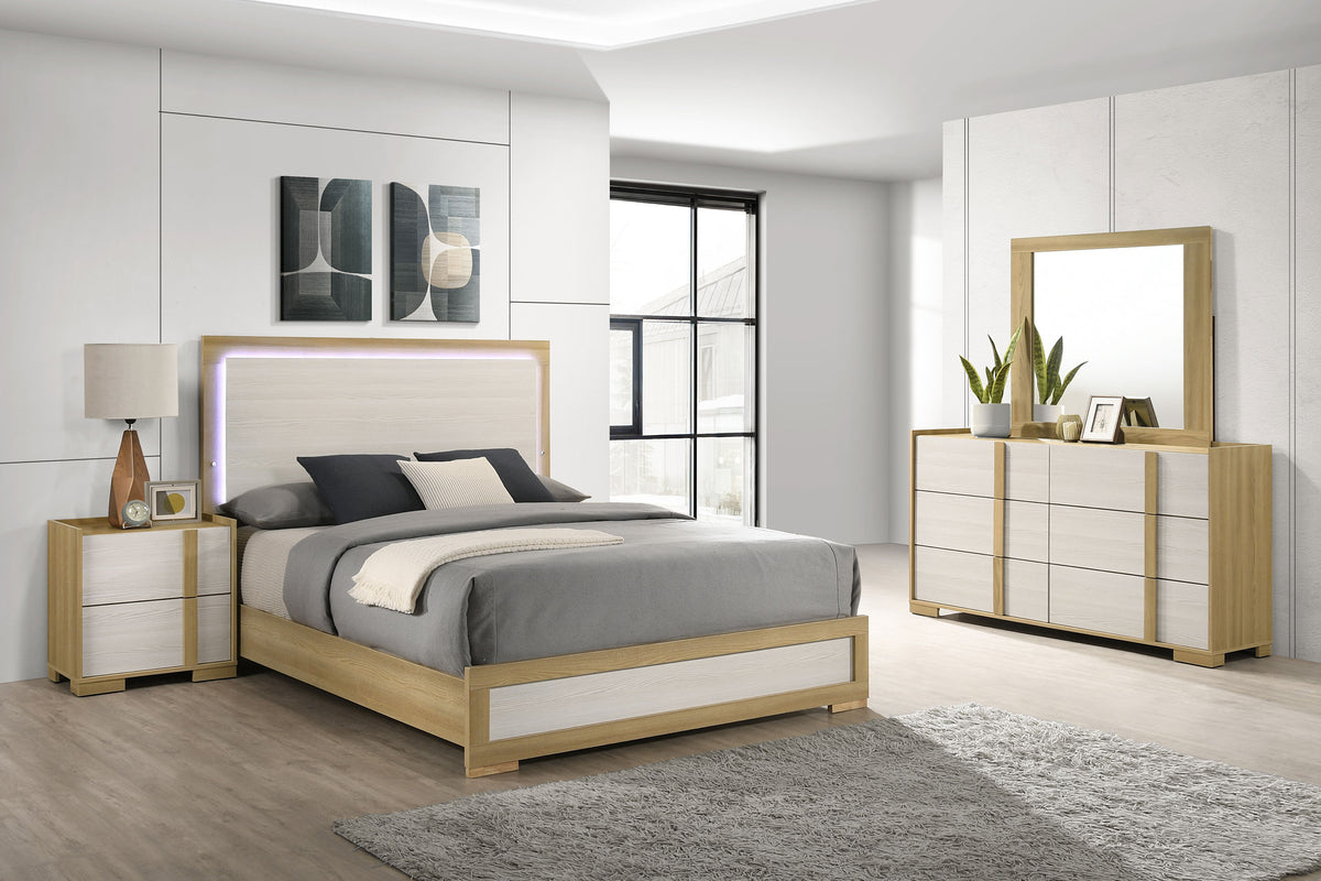 Hyland LED Panel Bed & Bedroom Sets - 4pcs- Queen Bed + Nightstand + Dresser + Mirror