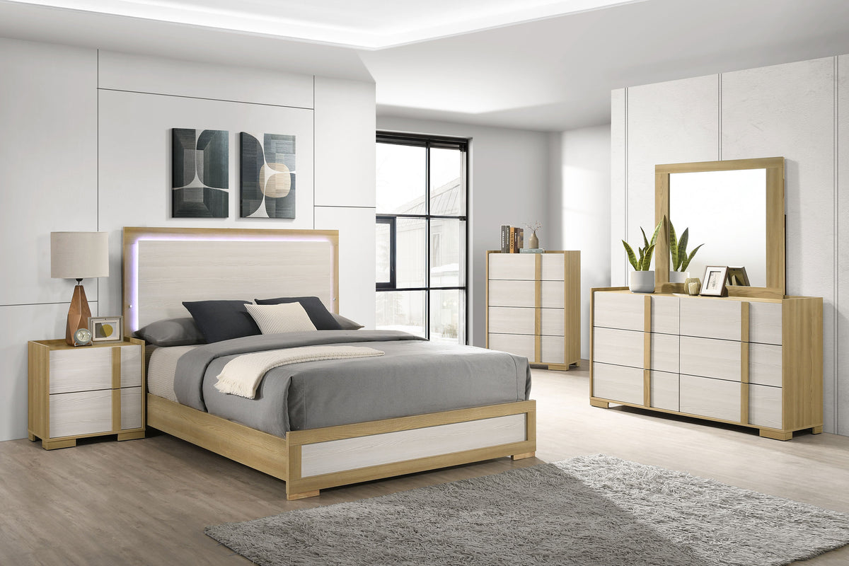 Hyland LED Panel Bed & Bedroom Sets - 5pcs- Queen Bed + Nightstand + Dresser + Mirror + Chest