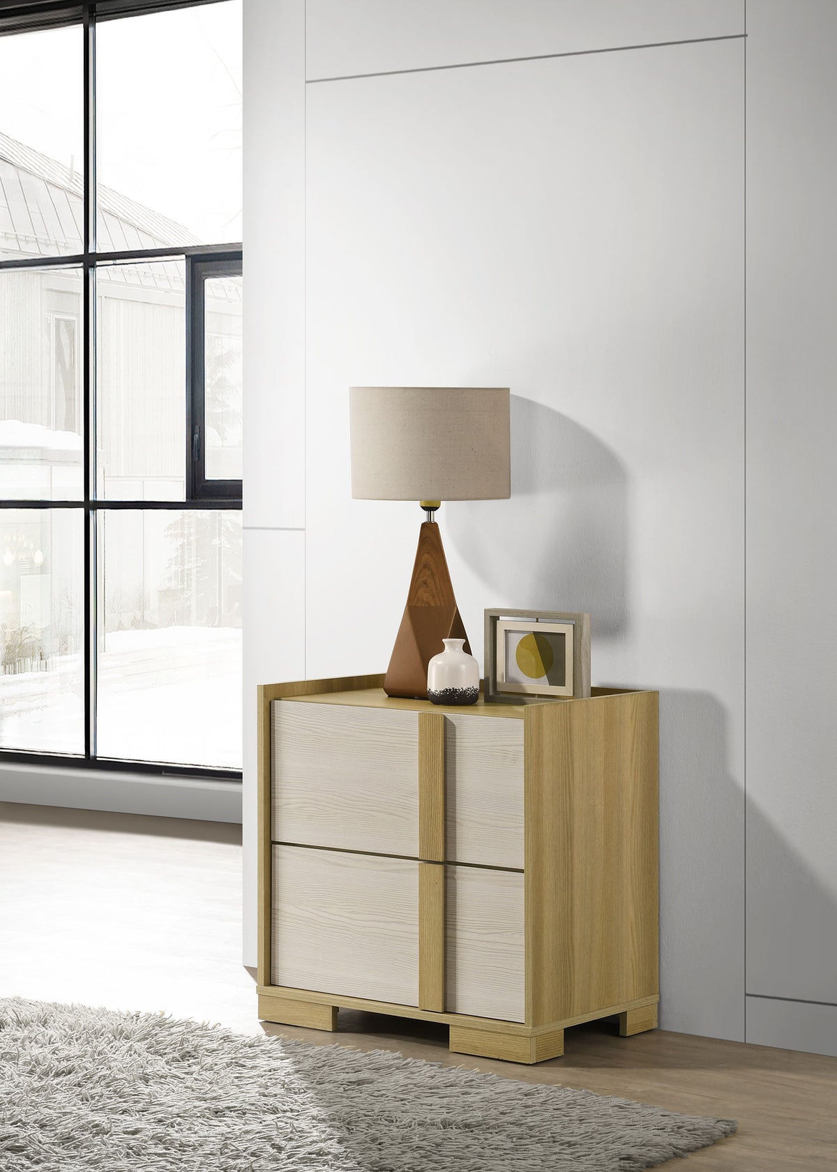 Hyland LED Panel Bed & Bedroom Sets - Natural & White Two-Tone, Queen & Eastern King - lifestyle